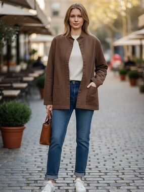 Eileen Fisher Coffee Color Open Front Jacket Large